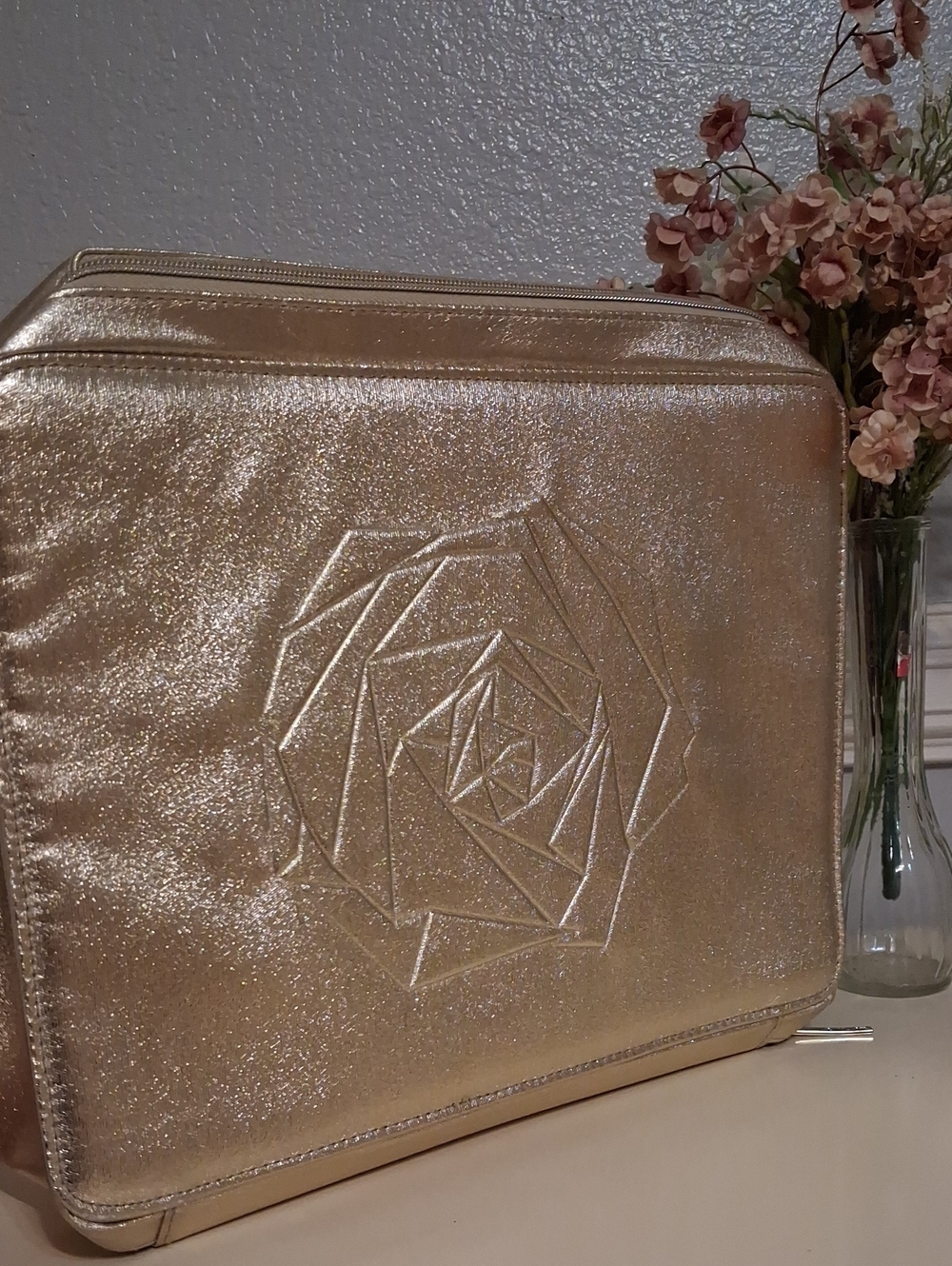 Lancôme Metallic Champagne Cosmetic Pouch with Rose Logo